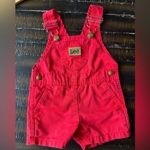Vintage Lee Baby Overalls 12M Red Shortalls Snap Bottom 80s 90s USA